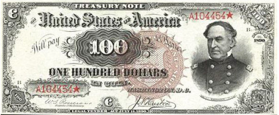 $100 1890 год с изображением Дэвида Фуррагата